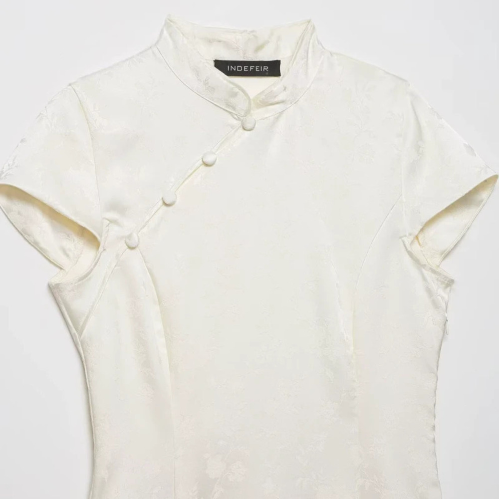 ZARA Fashion Floral Jacquard Sleeveless Knot Button Dress